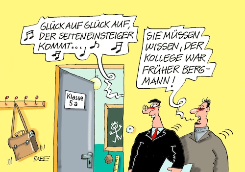 Cartoon: Glück auf (medium) by RABE tagged lehrer,schüler,zeugnis,ferien,rabe,ralf,böhme,cartoon,karikatur,pressezeichnung,farbcartoon,tagescartoon,banksy,künstler,reisswolf,zeugnistag,lehrermangel,seiteneinsteiger,bergmann,steiger,glück,lehrer,schüler,zeugnis,ferien,rabe,ralf,böhme,cartoon,karikatur,pressezeichnung,farbcartoon,tagescartoon,banksy,künstler,reisswolf,zeugnistag,lehrermangel,seiteneinsteiger,bergmann,steiger,glück