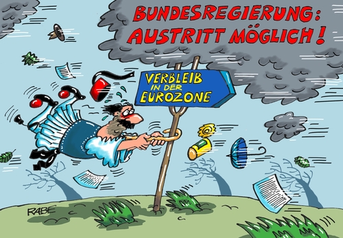 Cartoon: Griechenlandaustritt (medium) by RABE tagged griechenland,eu,austritt,merkel,schäuble,bundesregierung,eurozone,ausschluss,schulden,pleite,rettungsschirm,kredit,banken,steuerzahler,brüssel,eurokrise,schuldenschnitt,schuldenerlass,rabe,ralf,böhme,cartoon,karikatur,pressezeichnung,farbcartoon,tagescartoon,sturm,orkan,gegenwind,grieche,athen,sozialisten,wolken,unwetter,rauswurf,griechenland,eu,austritt,merkel,schäuble,bundesregierung,eurozone,ausschluss,schulden,pleite,rettungsschirm,kredit,banken,steuerzahler,brüssel,eurokrise,schuldenschnitt,schuldenerlass,rabe,ralf,böhme,cartoon,karikatur,pressezeichnung,farbcartoon,tagescartoon,sturm,orkan,gegenwind,grieche,athen,sozialisten,wolken,unwetter,rauswurf