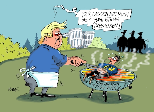 Cartoon: Grillsaison eröffnet (medium) by RABE tagged donald,trump,usa,us,president,washington,botschaften,länder,hauptstädte,rabe,ralf,böhme,cartoon,karikatur,pressezeichnung,farbcartoon,tagescartoon,grill,grillsaison,holzkohlegrill,glut,eu,brüssel,strafzölle,stahlzölle,aluminiumzölle,export,import,grillgut,schonfrist,handelskrieg,donald,trump,usa,us,president,washington,botschaften,länder,hauptstädte,rabe,ralf,böhme,cartoon,karikatur,pressezeichnung,farbcartoon,tagescartoon,grill,grillsaison,holzkohlegrill,glut,eu,brüssel,strafzölle,stahlzölle,aluminiumzölle,export,import,grillgut,schonfrist,handelskrieg