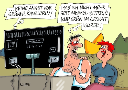 Cartoon: Grüne Kanzlerin (medium) by RABE tagged habeck,grüne,bündnis,parteispitze,kanzlerfrage,akk,merkel,rabe,ralf,böhme,cartoon,karikatur,pressezeicnung,farbcartoon,tagescartrtoon,umwelt,umweltpolitik,wählergunst,angst,ängste,kanzler,kanzlerin,zitterpartie,zittern,zitterattacken,habeck,grüne,bündnis,parteispitze,kanzlerfrage,akk,merkel,rabe,ralf,böhme,cartoon,karikatur,pressezeicnung,farbcartoon,tagescartrtoon,umwelt,umweltpolitik,wählergunst,angst,ängste,kanzler,kanzlerin,zitterpartie,zittern,zitterattacken