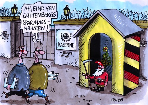 Cartoon: Guttenzwerg die Nächste (medium) by RABE tagged helm,männer,kasernentor,stacheldraht,sense,gartenzwerg,wachhäuschen,soldaten,armee,kaserne,krise,euro,kürzung,bundeswehrreform,bundeswehr,verteidigungsminister,guttenberg,guttenberg,verteidigungsminister,bundeswehr,bundeswehrreform,kürzung,euro,kaserne,krise,armee,soldaten