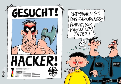 Cartoon: Hacker gefunden (medium) by RABE tagged sicherheit,sicherheitsrisiko,datenklau,datenklauskandal,internetkriminalität,rabe,ralf,böhme,cartoon,karikatur,pressezeichnung,farbcartoon,tagescartoon,fahndung,fahndungsplakat,innenminister,seehofer,pressekonferenz,polizei,jugendlicher,axt,schüler,sicherheit,sicherheitsrisiko,datenklau,datenklauskandal,internetkriminalität,rabe,ralf,böhme,cartoon,karikatur,pressezeichnung,farbcartoon,tagescartoon,fahndung,fahndungsplakat,innenminister,seehofer,pressekonferenz,polizei,jugendlicher,axt,schüler