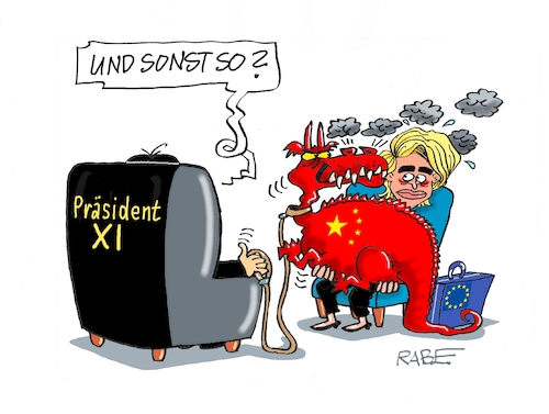 Cartoon: Harmonie (medium) by RABE tagged merz,union,kanzler,fritze,koalition,spd,klingbeil,bundesregierung,rabe,ralf,böhme,cartoon,karikatur,pressezeichnung,farbcartoon,tagescartoon,trump,putin,krisen,tv,nachrichten,gipfel,gipfeltreffen,eu,europa,china,von,der,leyen,handel,handelsbeziehungen,strafzoll,drache,drachen,peking,diplomatie,merz,union,kanzler,fritze,koalition,spd,klingbeil,bundesregierung,rabe,ralf,böhme,cartoon,karikatur,pressezeichnung,farbcartoon,tagescartoon,trump,putin,krisen,tv,nachrichten,gipfel,gipfeltreffen,eu,europa,china,von,der,leyen,handel,handelsbeziehungen,strafzoll,drache,drachen,peking,diplomatie