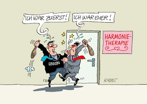 Cartoon: Harmoniegesang (medium) by RABE tagged merz,union,kanzler,fritze,koalition,spd,klingbeil,bundesregierung,rabe,ralf,böhme,cartoon,karikatur,pressezeichnung,farbcartoon,tagescartoon,trump,putin,krisen,tv,nachrichten,waschmaschine,rot,schwarz,groko,streit,koalitionsstreit,harmonie,harmonietherapie,therapie,prügelei,prügelknaben,merz,union,kanzler,fritze,koalition,spd,klingbeil,bundesregierung,rabe,ralf,böhme,cartoon,karikatur,pressezeichnung,farbcartoon,tagescartoon,trump,putin,krisen,tv,nachrichten,waschmaschine,rot,schwarz,groko,streit,koalitionsstreit,harmonie,harmonietherapie,therapie,prügelei,prügelknaben