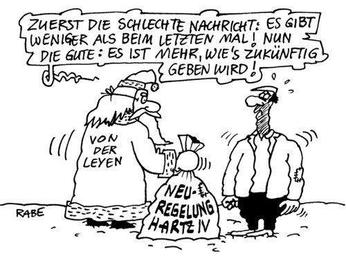 Cartoon: Hartz IV regelung (medium) by RABE tagged weihnachtsmann,weihnachten,bescherung,geschenke,geschenkesack,von,der,leyen,arbeitsministerin,hartz,iv,regelsatz,armut,armutsgrenze,euro,weihnachtsmann,weihnachten,bescherung,geschenke,geschenkesack,leyen,arbeitsministerin,arbeit,job,hartz