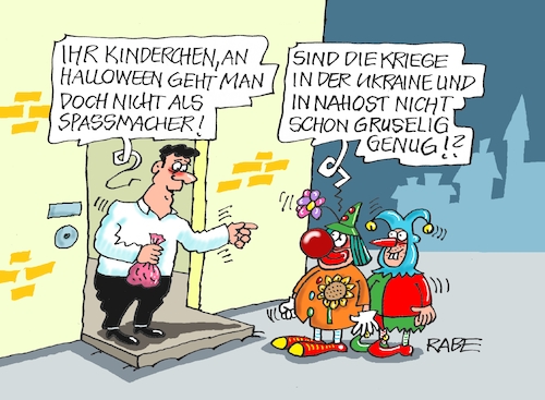 Cartoon: Haustürgrusel (medium) by RABE tagged halloween,kürbis,grusel,süsses,saures,gespenster,horror,schreck,kinder,süssigkeiten,reformation,reformationstag,rabe,ralf,böhme,cartoon,karikatur,pressezeichnung,farbcartoon,tagescartoon,clown,hofnarr,spassmacher,kriege,ukraine,nahost,russland,israel,hamas,palästinenser,halloween,kürbis,grusel,süsses,saures,gespenster,horror,schreck,kinder,süssigkeiten,reformation,reformationstag,rabe,ralf,böhme,cartoon,karikatur,pressezeichnung,farbcartoon,tagescartoon,clown,hofnarr,spassmacher,kriege,ukraine,nahost,russland,israel,hamas,palästinenser