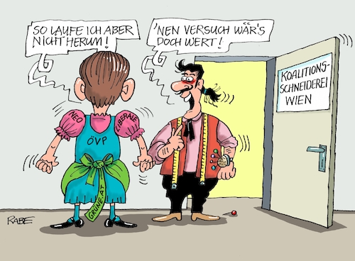 Cartoon: Haute Couture (medium) by RABE tagged sebastian,kurz,österreich,wien,wahl,wähler,övp,rabe,ralf,böhme,cartoobn,karikatur,pressezeichnung,farbcartoon,tagescartoond,dirndl,schneiderei,schneider,fpö,neoliberale,grüne,koalition,sebastian,kurz,österreich,wien,wahl,wähler,övp,rabe,ralf,böhme,cartoobn,karikatur,pressezeichnung,farbcartoon,tagescartoond,dirndl,schneiderei,schneider,fpö,neoliberale,grüne,koalition