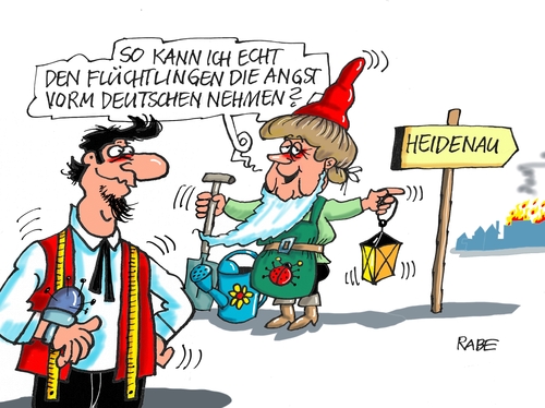 Cartoon: Heidenau (medium) by RABE tagged heidenau,sachsen,flüchtlingsunterkunft,flüchtlinge,baumarkt,nazis,neonazis,gabriel,besuch,kanzlein,merkel,eu,schande,flüchtlingsproblematik,rabe,ralf,böhme,cartoon,karikatur,pressezeichnung,farbcartoon,tagescartoon,schneider,kostum,rechte,wegweiser,zwerg,gartenzwerg,bart,gießkanne,heidenau,sachsen,flüchtlingsunterkunft,flüchtlinge,baumarkt,nazis,neonazis,gabriel,besuch,kanzlein,merkel,eu,schande,flüchtlingsproblematik,rabe,ralf,böhme,cartoon,karikatur,pressezeichnung,farbcartoon,tagescartoon,schneider,kostum,rechte,wegweiser,zwerg,gartenzwerg,bart,gießkanne