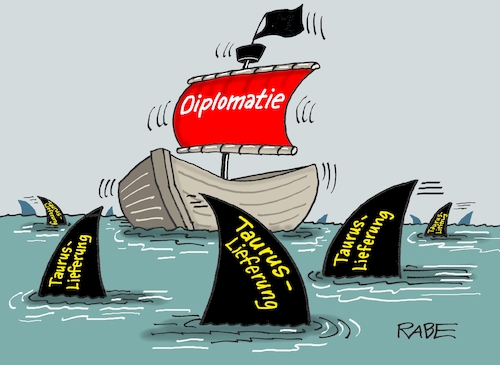 Cartoon: High Diplomatie (medium) by RABE tagged ampelregierung,scholz,spd,grüne,fdp,lindner,kinder,kindergrundsicherung,rabe,ralf,böhme,cartoon,karikatur,pressezeichnung,farbcartoon,tagescartoon,hausmeister,ohren,zähne,ukraine,ukrainekrieg,putin,russland,waffenlieferung,drohne,taurus,taurslieferung,abstimmung,bundestag,schiff,boot,segel,diplomatie,hai,haifisch,haifischflossen,haie,ampelregierung,scholz,spd,grüne,fdp,lindner,kinder,kindergrundsicherung,rabe,ralf,böhme,cartoon,karikatur,pressezeichnung,farbcartoon,tagescartoon,hausmeister,ohren,zähne,ukraine,ukrainekrieg,putin,russland,waffenlieferung,drohne,taurus,taurslieferung,abstimmung,bundestag,schiff,boot,segel,diplomatie,hai,haifisch,haifischflossen,haie