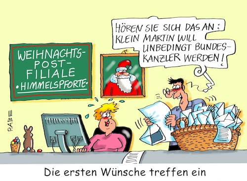 Cartoon: Himmelspforte (medium) by RABE tagged martin,schulz,spd,wahlkampf,bundestagswahl,beamte,rentenkasse,rabe,ralf,böhme,cartoon,karikatur,pressezeichnung,farbcartoon,tagescartoon,rentner,nahles,gleichberechtigung,tv,duell,kanzlerduell,umfragetief,merkel,kanzlerin,weihnachten,weihnachtsmann,weihnachtspostfiliale,himmelspforte,wunschzettel,wunschliste,annahmestelle,bescherung,martin,schulz,spd,wahlkampf,bundestagswahl,beamte,rentenkasse,rabe,ralf,böhme,cartoon,karikatur,pressezeichnung,farbcartoon,tagescartoon,rentner,nahles,gleichberechtigung,tv,duell,kanzlerduell,umfragetief,merkel,kanzlerin,weihnachten,weihnachtsmann,weihnachtspostfiliale,himmelspforte,wunschzettel,wunschliste,annahmestelle,bescherung