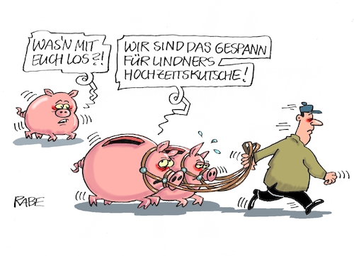 Cartoon: Hochzeitspferdchen (medium) by RABE tagged ampel,ampelkoalition,koalitionsvertrag,fdp,spd,grüne,rabe,ralf,böhme,cartoon,karikatur,pressezeichnung,farbcartoon,tagescartoon,fc,bayern,münchen,fußball,tor,lars,hochzeit,trauung,christian,lindner,sylt,hochzeitskutsche,gespann,schweine,sparschweine,sparschwein,finanzminister,kutscher,ampel,ampelkoalition,koalitionsvertrag,fdp,spd,grüne,rabe,ralf,böhme,cartoon,karikatur,pressezeichnung,farbcartoon,tagescartoon,fc,bayern,münchen,fußball,tor,lars,hochzeit,trauung,christian,lindner,sylt,hochzeitskutsche,gespann,schweine,sparschweine,sparschwein,finanzminister,kutscher