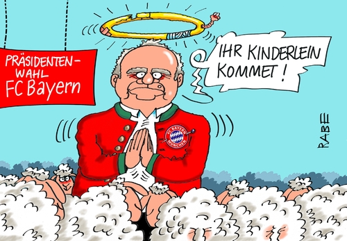 Cartoon: Hoeneßrückehr nochmal (medium) by RABE tagged fc,bayern,münchen,uli,hoeneß,haftentlassung,präsidentenamt,kandidatur,rabe,ralf,böhme,cartoon,karikatur,pressezeichnung,farbcartoon,tagescartoon,fußball,merkel,kanzlerin,respekt,schäfchen,schafe,präsidentenwahl,steuerhinterziehung,fußballverein,kanzlerkandidatur,bundestagswahl,kanzlerkandidat,union,heileigenschein,fc,bayern,münchen,uli,hoeneß,haftentlassung,präsidentenamt,kandidatur,rabe,ralf,böhme,cartoon,karikatur,pressezeichnung,farbcartoon,tagescartoon,fußball,merkel,kanzlerin,respekt,schäfchen,schafe,präsidentenwahl,steuerhinterziehung,fußballverein,kanzlerkandidatur,bundestagswahl,kanzlerkandidat,union,heileigenschein