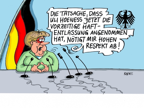 Cartoon: Hoeneßrückkehr (medium) by RABE tagged uli,hoeneß,fc,bayern,münchen,knast,gefängnis,rückkehr,rabe,ralf,böhme,cartoon,karikatur,pressezeichnung,farbcartoon,tagescartoon,fußballverein,merkel,kanzlerin,ausspruch,respekt,zollen,fußball,uli,hoeneß,fc,bayern,münchen,knast,gefängnis,rückkehr,rabe,ralf,böhme,cartoon,karikatur,pressezeichnung,farbcartoon,tagescartoon,fußballverein,merkel,kanzlerin,ausspruch,respekt,zollen,fußball