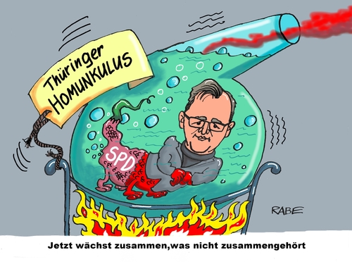 Cartoon: Homunkulus (medium) by RABE tagged lieberknecht,thüringen,neuwahlen,cdu,linke,ramelow,grüne,sondierung,rabe,ralf,böhme,cartoon,karikatur,pressezeichnung,farbcartoon,tagescartoon,bausewein,spd,koalition,homunkulus,landesregierung,bodo,ministerpräsidentenwahl,wahlgänge,labor,reagenzglas,ministerposten,fünfter,dezember,koalitionsvertrag,lieberknecht,thüringen,neuwahlen,cdu,linke,ramelow,grüne,sondierung,rabe,ralf,böhme,cartoon,karikatur,pressezeichnung,farbcartoon,tagescartoon,bausewein,spd,koalition,homunkulus,landesregierung,bodo,ministerpräsidentenwahl,wahlgänge,labor,reagenzglas,ministerposten,fünfter,dezember,koalitionsvertrag