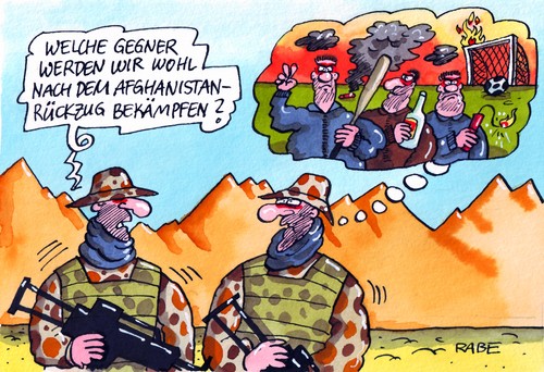 Cartoon: Hooligänse (medium) by RABE tagged bundeswehr,nato,gipfel,krieg,kampfeinsatz,afghanistan,kabul,afghanistaneinsatz,afghanistankrieg,rückzug,ende,militär,soldaten,offiziere,abzug,bekämpfung,bergregion,taliban,terror,hooligans,randale,randalierer,spielfeld,fußball,feuerwerkskörper,rauchbomben,schiedsrichter,polizei,karsai,kampftruppen,usa,hindukusch,fussballfans,fussballstadion,vandalen,vandalismus,bundeswehr,nato,gipfel,krieg,kampfeinsatz,afghanistan,kabul,afghanistankrieg