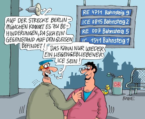 Cartoon: ICE berlin München (medium) by RABE tagged db,dgl,tarif,tarifstreit,tarifverhandlungen,weselsky,bahnchefs,lohnforderungen,streik,rabe,ralf,böhme,cartoon,karikatur,pressezeichnung,fabcartoon,tagescartoon,ice,strecke,berlin,münchen,verspätung,gleise,liegengeblieben,db,dgl,tarif,tarifstreit,tarifverhandlungen,weselsky,bahnchefs,lohnforderungen,streik,rabe,ralf,böhme,cartoon,karikatur,pressezeichnung,fabcartoon,tagescartoon,ice,strecke,berlin,münchen,verspätung,gleise,liegengeblieben