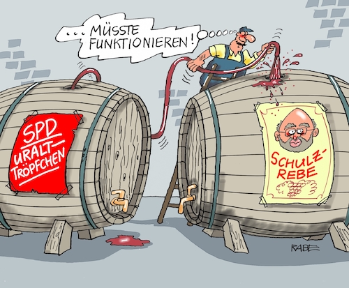 Cartoon: Im SPD Weinkeller (medium) by RABE tagged spd,sozialdemokraten,umfragewerte,wählergunst,martin,schulz,kanzlerkandidat,wahlkampf,bundestagswahlkampf,merkel,cdu,rabe,ralf,böhme,cartoon,karikatur,pressezeichnung,farbcartoon,tagescartoon,fässer,wein,weinkeller,tröpfchen,rebe,spd,sozialdemokraten,umfragewerte,wählergunst,martin,schulz,kanzlerkandidat,wahlkampf,bundestagswahlkampf,merkel,cdu,rabe,ralf,böhme,cartoon,karikatur,pressezeichnung,farbcartoon,tagescartoon,fässer,wein,weinkeller,tröpfchen,rebe