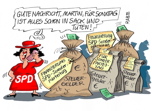 Cartoon: In Sack und Tüten (medium) by RABE tagged sonderparteitag,martin,schulz,spd,sonntag,abstimmunggroko,neuwahlen,sondierung,koalitionsverhandlungen,rabe,ralf,böhme,cartoon,karikatur,pressezeichnung,farbcartoon,tagescartoon,säcke,steuergelder,euros,tüten,sonderparteitag,martin,schulz,spd,sonntag,abstimmunggroko,neuwahlen,sondierung,koalitionsverhandlungen,rabe,ralf,böhme,cartoon,karikatur,pressezeichnung,farbcartoon,tagescartoon,säcke,steuergelder,euros,tüten