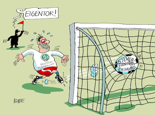 Cartoon: Ins Netz gegangen (medium) by RABE tagged dfb,fussball,deutscher,fussballbund,tor,schiedsrichter,netz,fahne,eigentor,rabe,ralf,böhme,cartoon,karikatur,pressezeichnung,sport,tagescartoon,stuerfahndung,steuerzahler,finanzamt,steuerhinterziehungb,steuerbetrug,bande,bandenwerbung,dfb,fussball,deutscher,fussballbund,tor,schiedsrichter,netz,fahne,eigentor,rabe,ralf,böhme,cartoon,karikatur,pressezeichnung,sport,tagescartoon,stuerfahndung,steuerzahler,finanzamt,steuerhinterziehungb,steuerbetrug,bande,bandenwerbung