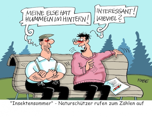 Cartoon: Insektenzählung (medium) by RABE tagged natur,insekten,insektensterben,insektenzählung,hummeln,hintern,insektensommer,naturschützer,rabe,ralf,böhme,cartoon,karikatur,pressezeichnung,farbcartoon,tagescartoon,bank,rentner,else,insektenwelt,natur,insekten,insektensterben,insektenzählung,hummeln,hintern,insektensommer,naturschützer,rabe,ralf,böhme,cartoon,karikatur,pressezeichnung,farbcartoon,tagescartoon,bank,rentner,else,insektenwelt