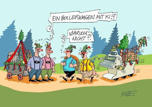 Cartoon: Intelligenter Bollerwagen (medium) by RABE tagged himmelfahrt,feiertag,männertag,vatertag,bollerwagen,rabe,ralf,böhme,cartoon,karikatur,pressezeichnung,farbcartoon,tagescartoon,werbung,werbefläche,wahlwerbung,wahlplakat,vermietung,werbeeinnahmen,ki,chatgpt,computer,himmelfahrt,feiertag,männertag,vatertag,bollerwagen,rabe,ralf,böhme,cartoon,karikatur,pressezeichnung,farbcartoon,tagescartoon,werbung,werbefläche,wahlwerbung,wahlplakat,vermietung,werbeeinnahmen,ki,chatgpt,computer