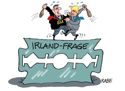 Cartoon: Irlandfrage Brexit (medium) by RABE tagged brexit,no,deal,johnson,boris,downing,street,austritt,eu,brüssel,london,rabe,ralf,böhme,cartoon,karikatur,pressezeichnung,farbcartoon,tagescartoon,may,juncker,luxemburg,irland,irlandfrage,rasierklinge,brexit,no,deal,johnson,boris,downing,street,austritt,eu,brüssel,london,rabe,ralf,böhme,cartoon,karikatur,pressezeichnung,farbcartoon,tagescartoon,may,juncker,luxemburg,irland,irlandfrage,rasierklinge