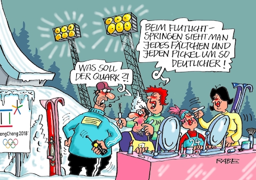 Cartoon: Jedes Fältchen (medium) by RABE tagged winterspiele,olympia,südkorea,skispringen,medaillen,medaillenregen,wintersport,ski,sieger,sprungschanze,rabe,ralf,böhme,cartoon,karikatur,pressezeichnung,farbcartoon,tagescartoon,kosmetik,schminke,rouge,lippenstift,flutlicht,puder,makeup,lipstick,winterspiele,olympia,südkorea,skispringen,medaillen,medaillenregen,wintersport,ski,sieger,sprungschanze,rabe,ralf,böhme,cartoon,karikatur,pressezeichnung,farbcartoon,tagescartoon,kosmetik,schminke,rouge,lippenstift,flutlicht,puder,makeup,lipstick