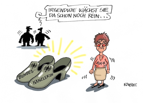 Cartoon: Karrenbauerei (medium) by RABE tagged anette,kramp,karrenbauer,merkel,union,generalsekretärin,neubesetzung,saarland,kabinett,nachfolgerin,rabe,ralf,böhme,cartoon,karikatur,pressezeichnung,farbcartoon,tagescartoon,schuhe,schuhgröße,wachstum,cdu,csu,kanzlerkandidatin,erneuerung,neuwahlen,anette,kramp,karrenbauer,merkel,union,generalsekretärin,neubesetzung,saarland,kabinett,nachfolgerin,rabe,ralf,böhme,cartoon,karikatur,pressezeichnung,farbcartoon,tagescartoon,schuhe,schuhgröße,wachstum,cdu,csu,kanzlerkandidatin,erneuerung,neuwahlen