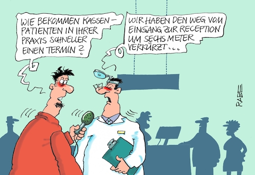 Cartoon: Kassenarzttermin (medium) by RABE tagged patienten,arzt,arztermin,krankenkassen,kassenpatienten,arztpraxen,gesundheitsminister,spahn,rabe,ralf,böhme,cartoon,karikatur,pressezeichnung,farbcartoon,tagescartoon,reception,anmeldung,wartezimmer,behandlungszimmer,patient,weg,verkürzung,patienten,arzt,arztermin,krankenkassen,kassenpatienten,arztpraxen,gesundheitsminister,spahn,rabe,ralf,böhme,cartoon,karikatur,pressezeichnung,farbcartoon,tagescartoon,reception,anmeldung,wartezimmer,behandlungszimmer,patient,weg,verkürzung