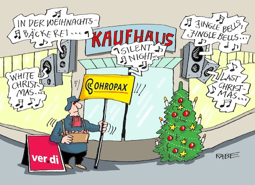 Cartoon: Kaufhauslärm (medium) by RABE tagged weihnachten,weihnachtsmann,schlitten,rentiere,kanzlerin,merkel,rabe,ralf,böhme,cartoon,karikatur,pressezeichnung,farbcartoon,tagescartoon,weihnachtsgeschenke,weihnachtszeit,weihnachteinkäufe,kaufhaus,gewerkschaften,weihnachtslieder,lärm,lärmschutz,verdi,ohropax,ohrenschützer,christmas,night,weihnachten,weihnachtsmann,schlitten,rentiere,kanzlerin,merkel,rabe,ralf,böhme,cartoon,karikatur,pressezeichnung,farbcartoon,tagescartoon,weihnachtsgeschenke,weihnachtszeit,weihnachteinkäufe,kaufhaus,gewerkschaften,weihnachtslieder,lärm,lärmschutz,verdi,ohropax,ohrenschützer,christmas,night