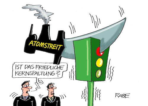 Cartoon: Kernspaltung (medium) by RABE tagged gas,gassparen,gasnotstand,gasgeben,sanktionen,gasspeicher,gasheizung,rabe,ralf,böhme,cartoon,karikatur,pressezeichnung,farbcartoon,tagescartoon,robert,habeck,putin,ukrainekrieg,atomstreit,atomkraftwerke,laufzeit,laufzeitverlängerungen,kernkraftwerk,kernkraft,atommeiler,brennelemente,ampel,ampelregierung,spd,fdp,grüne,ampelkoalition,schwert,richtschwert,kernspaltung,lindner,gas,gassparen,gasnotstand,gasgeben,sanktionen,gasspeicher,gasheizung,rabe,ralf,böhme,cartoon,karikatur,pressezeichnung,farbcartoon,tagescartoon,robert,habeck,putin,ukrainekrieg,atomstreit,atomkraftwerke,laufzeit,laufzeitverlängerungen,kernkraftwerk,kernkraft,atommeiler,brennelemente,ampel,ampelregierung,spd,fdp,grüne,ampelkoalition,schwert,richtschwert,kernspaltung,lindner