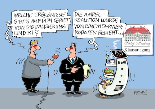 Cartoon: KI (medium) by RABE tagged olaf,scholz,bundeskanzler,ankündigung,zeitenwende,ergebnisse,opposition,union,rabe,ralf,böhme,cartoon,karikatur,pressezeichnung,farbcartoon,tagescartoon,kluft,spalt,brücke,ampel,ampelregierung,schloß,meseberg,klausur,klausurtagung,energiewende,ki,digitalisierung,besdienung,gastronomie,servierroboter,olaf,scholz,bundeskanzler,ankündigung,zeitenwende,ergebnisse,opposition,union,rabe,ralf,böhme,cartoon,karikatur,pressezeichnung,farbcartoon,tagescartoon,kluft,spalt,brücke,ampel,ampelregierung,schloß,meseberg,klausur,klausurtagung,energiewende,ki,digitalisierung,besdienung,gastronomie,servierroboter