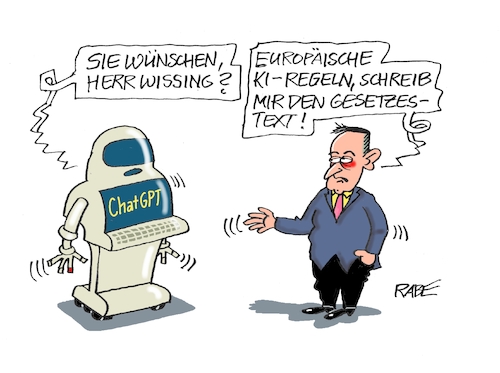 Cartoon: KI Banause (medium) by RABE tagged olaf,scholz,bundeskanzler,ankündigung,zeitenwende,ergebnisse,opposition,union,rabe,ralf,böhme,cartoon,karikatur,pressezeichnung,farbcartoon,tagescartoon,kluft,spalt,brücke,ampel,ampelregierung,abgrund,wissing,fdp,digitalminister,digitalisierung,ki,chatgpt,roboter,eu,gesetzestext,volker,regeln,olaf,scholz,bundeskanzler,ankündigung,zeitenwende,ergebnisse,opposition,union,rabe,ralf,böhme,cartoon,karikatur,pressezeichnung,farbcartoon,tagescartoon,kluft,spalt,brücke,ampel,ampelregierung,abgrund,wissing,fdp,digitalminister,digitalisierung,ki,chatgpt,roboter,eu,gesetzestext,volker,regeln