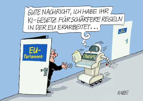 Cartoon: KI Gesetz (medium) by RABE tagged chatgpt,intelligenz,roboter,ki,volker,wissing,fdp,rabe,ralf,böhme,cartoon,karikatur,pressezeichnung,farbcartoon,tagescartoon,habeck,jena,digitalgipfel,eu,verordnung,europa,ebene,parlament,gesetz,regelungen,beschluss,chatgpt,intelligenz,roboter,ki,volker,wissing,fdp,rabe,ralf,böhme,cartoon,karikatur,pressezeichnung,farbcartoon,tagescartoon,habeck,jena,digitalgipfel,eu,verordnung,europa,ebene,parlament,gesetz,regelungen,beschluss