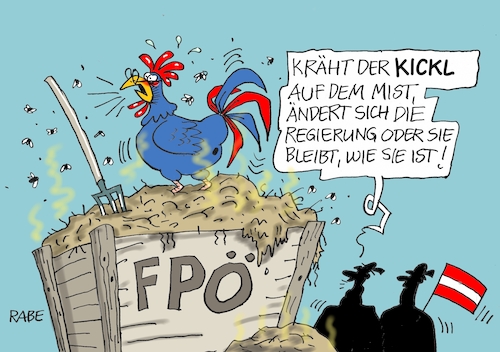 Cartoon: Kickl Hahn (medium) by RABE tagged fpö,strache,rechte,skandalvideo,kickl,sebastian,kurz,övp,wien,österreich,rabe,ralf,böhme,cartoon,karikatur,pressezeichnung,farbcartoon,tagescartoon,mist,hahn,regierungsumbildung,regierungskriese,kanzler,mistgabel,fpö,strache,rechte,skandalvideo,kickl,sebastian,kurz,övp,wien,österreich,rabe,ralf,böhme,cartoon,karikatur,pressezeichnung,farbcartoon,tagescartoon,mist,hahn,regierungsumbildung,regierungskriese,kanzler,mistgabel