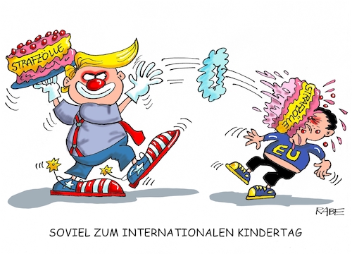 Cartoon: Kindertag (medium) by RABE tagged donald,trump,usa,us,president,washington,botschaften,länder,hauptstädte,rabe,ralf,böhme,cartoon,karikatur,pressezeichnung,farbcartoon,tagescartoon,eu,brüssel,unternehmen,stahl,aluminium,strafzölle,zölle,strafe,kindertag,clow,torte,pappnase,donald,trump,usa,us,president,washington,botschaften,länder,hauptstädte,rabe,ralf,böhme,cartoon,karikatur,pressezeichnung,farbcartoon,tagescartoon,eu,brüssel,unternehmen,stahl,aluminium,strafzölle,zölle,strafe,kindertag,clow,torte,pappnase