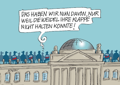 Cartoon: Klappe halten (medium) by RABE tagged merz,union,kanzler,fritze,koalition,spd,klingbeil,bundesregierung,rabe,ralf,böhme,cartoon,karikatur,pressezeichnung,farbcartoon,tagescartoon,trump,putin,krisen,tv,nachrichten,generaldebatte,bundestag,haushalt,alice,weidel,schlagabtausch,zwischerufe,reichstag,reichstagskuppel,rauswurf,dachgarten,merz,union,kanzler,fritze,koalition,spd,klingbeil,bundesregierung,rabe,ralf,böhme,cartoon,karikatur,pressezeichnung,farbcartoon,tagescartoon,trump,putin,krisen,tv,nachrichten,generaldebatte,bundestag,haushalt,alice,weidel,schlagabtausch,zwischerufe,reichstag,reichstagskuppel,rauswurf,dachgarten