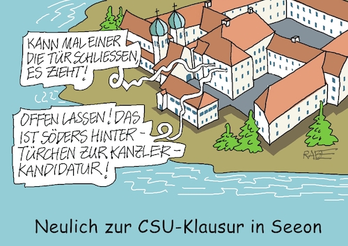 Cartoon: Klausurgerede (medium) by RABE tagged söder,csu,klausur,klausurtagung,bayern,löwe,lorbeerkranz,rabe,ralf,böhme,cartoon,karikatur,pressezeichnung,farbcartoon,tagescartoon,friedrich,merz,union,cdu,schwesterpartei,berlin,hintertürchen,hintertür,kanzlerkandidatur,söder,csu,klausur,klausurtagung,bayern,löwe,lorbeerkranz,rabe,ralf,böhme,cartoon,karikatur,pressezeichnung,farbcartoon,tagescartoon,friedrich,merz,union,cdu,schwesterpartei,berlin,hintertürchen,hintertür,kanzlerkandidatur