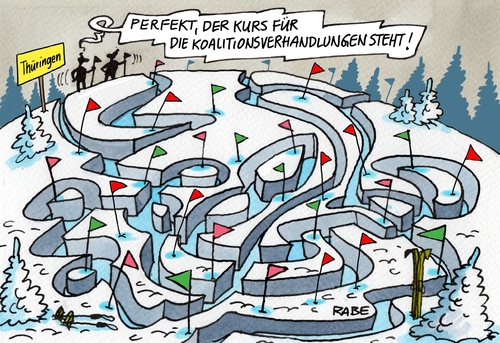 Cartoon: Koalitionskurs (medium) by RABE tagged lieberknecht,thüringen,neuwahlen,cdu,linke,ramelow,grüne,sondierung,rabe,ralf,böhme,cartoon,karikatur,pressezeichnung,farbcartoon,tagescartoon,bausewein,spd,koalition,koalitionsverhandlungen,landtagswahl,regierungsbildung,schnee,skipiste,abfahrtslauf,lieberknecht,thüringen,neuwahlen,cdu,linke,ramelow,grüne,sondierung,rabe,ralf,böhme,cartoon,karikatur,pressezeichnung,farbcartoon,tagescartoon,bausewein,spd,koalition,koalitionsverhandlungen,landtagswahl,regierungsbildung,schnee,skipiste,abfahrtslauf