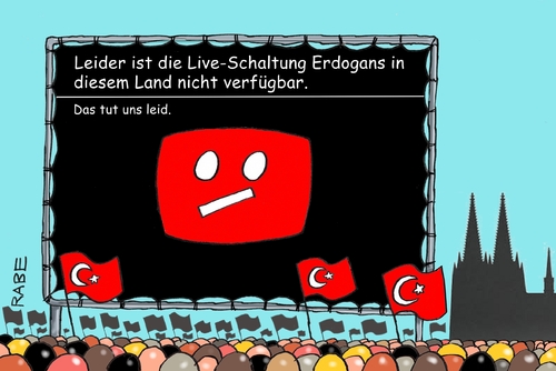 Cartoon: Köln Erdogan (medium) by RABE tagged erdogan,türkei,köln,akp,kundgebung,ausnahmezustand,gegendemo,demo,kurden,pro,heimatland,konflikt,türkeikonflikt,anzeige,verbot,demokratie,deutschland,rabe,ralf,böhme,cartoon,karikatur,pressezeichnung,farbcartoon,tagescartoon,pressfreiheit,menschenrechte,verfogung,public,viewing,liveschalte,großbildleinwand,dom,erdogan,türkei,köln,akp,kundgebung,ausnahmezustand,gegendemo,demo,kurden,pro,heimatland,konflikt,türkeikonflikt,anzeige,verbot,demokratie,deutschland,rabe,ralf,böhme,cartoon,karikatur,pressezeichnung,farbcartoon,tagescartoon,pressfreiheit,menschenrechte,verfogung,public,viewing,liveschalte,großbildleinwand,dom