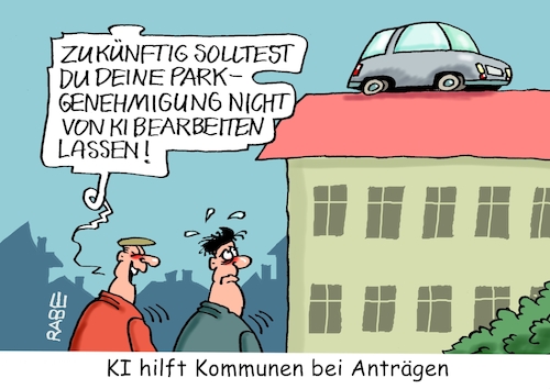 Cartoon: Kommunale Anträge (medium) by RABE tagged merz,union,kanzler,fritze,koalition,spd,klingbeil,bundesregierung,rabe,ralf,böhme,cartoon,karikatur,pressezeichnung,farbcartoon,tagescartoon,trump,putin,krisen,tv,nachrichten,kommune,stadt,stadtverwaltung,ki,internet,pc,roboter,chatgpt,pkw,parkgenehmigung,behörde,genehmigung,haus,dach,auto,stellplatz,merz,union,kanzler,fritze,koalition,spd,klingbeil,bundesregierung,rabe,ralf,böhme,cartoon,karikatur,pressezeichnung,farbcartoon,tagescartoon,trump,putin,krisen,tv,nachrichten,kommune,stadt,stadtverwaltung,ki,internet,pc,roboter,chatgpt,pkw,parkgenehmigung,behörde,genehmigung,haus,dach,auto,stellplatz