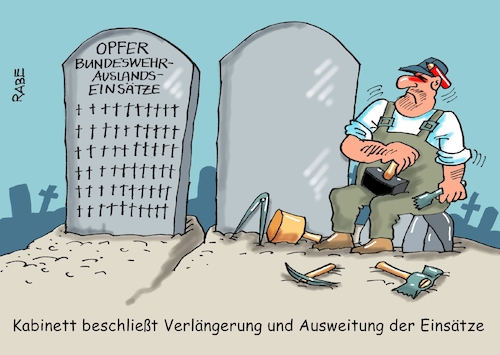 Cartoon: Konjunktur (medium) by RABE tagged bundeswehr,auslandseinsätze,verteidigungsministerin,uschi,von,der,leyenkabinettsbeschluß,erweiterung,rabe,ralf,böhme,cartoon,karikatur,pressezeichnung,farbcartoon,tagescartoon,abstimmung,syrien,afghanistan,ausbildung,grabsteine,opfer,kreuze,steinmetz,bildhauer,bundeswehr,auslandseinsätze,verteidigungsministerin,uschi,von,der,leyenkabinettsbeschluß,erweiterung,rabe,ralf,böhme,cartoon,karikatur,pressezeichnung,farbcartoon,tagescartoon,abstimmung,syrien,afghanistan,ausbildung,grabsteine,opfer,kreuze,steinmetz,bildhauer