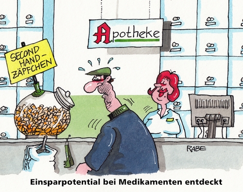 Cartoon: Kosteneinsparung (medium) by RABE tagged medikamente,apotheke,arzt,patient,krankenkassen,rezept,pillen,salben,zäpfchen,einsparungen,einsparpotential,rabe,ralf,böhme,cartoon,karikatur,pressezeichnung,farbcartoon,tagescartoon,apothekerin,kunde,barmer,aok,privatversicherte,kosteneinsparung,secondhand,second,hand,medikamente,apotheke,arzt,patient,krankenkassen,rezept,pillen,salben,zäpfchen,einsparungen,einsparpotential,rabe,ralf,böhme,cartoon,karikatur,pressezeichnung,farbcartoon,tagescartoon,apothekerin,kunde,barmer,aok,privatversicherte,kosteneinsparung,secondhand,second,hand