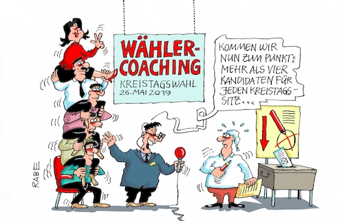 Cartoon: Kreistagswahlen (medium) by RABE tagged europawahl,mai,brüssel,eu,rabe,ralf,böhme,cartoon,karikatur,pressezeichnung,farbcartoon,tagescartoon,kreistag,kreistagswahlen,wahlsonntag,sitze,kandidaten,wahlcoaching,wähler,wählercoaching,coach,europawahl,mai,brüssel,eu,rabe,ralf,böhme,cartoon,karikatur,pressezeichnung,farbcartoon,tagescartoon,kreistag,kreistagswahlen,wahlsonntag,sitze,kandidaten,wahlcoaching,wähler,wählercoaching,coach