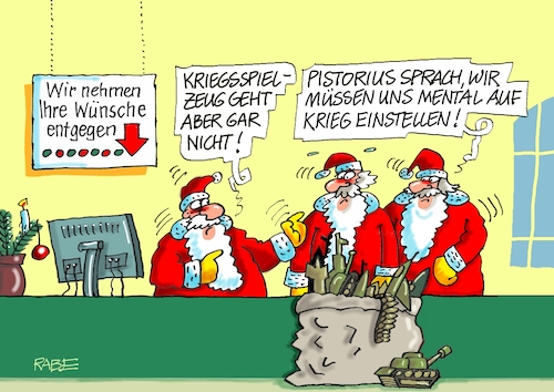 Cartoon: Kriegstüchtigkeit (medium) by RABE tagged pistorius,verteidigungsminister,bundeswehr,bürgerpflicht,kriegsgefahr,europa,verteidigung,armee,rabe,ralf,böhme,cartoon,karikatur,pressezeichnung,farbzeichnung,tagescartoon,kriegsspielzeug,weihnachten,wunschzettel,weihnachtsmann,sack,spielzeug,auftragszentrale,pistorius,verteidigungsminister,bundeswehr,bürgerpflicht,kriegsgefahr,europa,verteidigung,armee,rabe,ralf,böhme,cartoon,karikatur,pressezeichnung,farbzeichnung,tagescartoon,kriegsspielzeug,weihnachten,wunschzettel,weihnachtsmann,sack,spielzeug,auftragszentrale