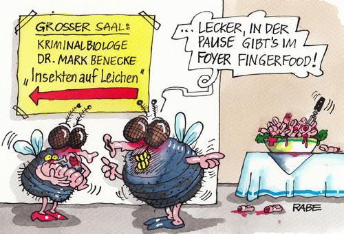 Cartoon: Kriminalbiologe (medium) by RABE tagged benecke,kriminalbiologe,biologie,kriminal,pressezeichnung,karikatur,cartoon,böhme,ralf,rabe,gerichtsmediziner,maden,fliegen,leichen,tatort,fingerfood,food,büffett,show,foyer,tagescartoon,farbcartoon,kriminal,biologie,kriminalbiologe,benecke,tatort,leichen,fliegen,maden,gerichtsmediziner,rabe,ralf,böhme,cartoon,karikatur,pressezeichnung,farbcartoon,tagescartoon,foyer,show,büffett,food,fingerfood