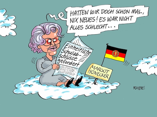 Cartoon: Kultusministerkonferenz (medium) by RABE tagged bildung,kultusminister,kultusministerkonfernz,holter,präsident,thüringen,linke,einheit,schulabschlüsse,bundesländer,rabe,ralf,böhme,cartoon,karikatur,pressezeichnung,farbcartoon,tagescartoon,margot,honecker,ddr,bildungsministerin,wolke,schlechtes,bildung,kultusminister,kultusministerkonfernz,holter,präsident,thüringen,linke,einheit,schulabschlüsse,bundesländer,rabe,ralf,böhme,cartoon,karikatur,pressezeichnung,farbcartoon,tagescartoon,margot,honecker,ddr,bildungsministerin,wolke,schlechtes