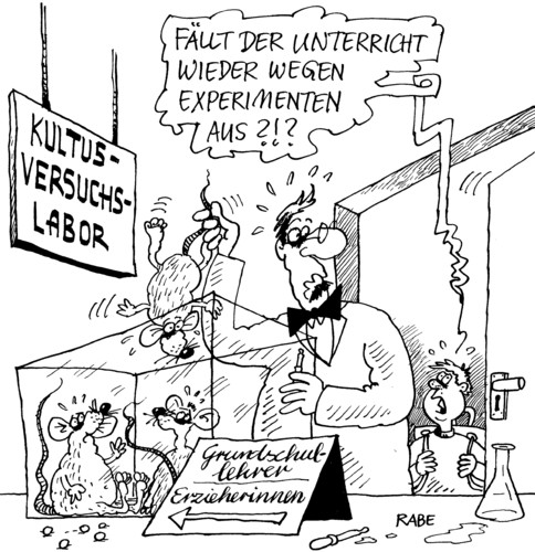 Cartoon: Kultusversuchslabor (medium) by RABE tagged kultusministerium,bildungsministerin,bildung,erziehung,pisatest,labor,versuchslabor,tierversuche,laborant,reagenzglas,aquarium,terrarium,forscher,professor,unterricht,schüler,lehrer,klassenzimmer,mäuse,ratten,grundschullehrer,grundschule,lehrerzimmer,erzieherin,kindergarten,kindertagesstätte,kita,pipette,schulranzen,schultasche,lehrbuch,lehrplan,mann,kind,junge,tür,pillen,experiment,kultusministerium,bildungsministerin,bildung,erziehung,labor,pisatest,pisa,tierversuche,laborant,reagenzglas,forscher,unterricht,schüler,lehrer,klassenzimmer,wissen,lernen