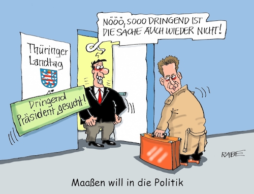 Cartoon: Landtagspräsident (medium) by RABE tagged maaßen,landtagspräsident,verfassungsschutzpräsident,geheimdienst,thüringen,landtag,ministerpräsident,rabe,cartoons,karikatur,farbzeichnung,pressezeichnung,tagescartoon,rot,grün,chemnitz,hetzjagd,heym,cdu,durchfall,maaßen,landtagspräsident,verfassungsschutzpräsident,geheimdienst,thüringen,landtag,ministerpräsident,rabe,cartoons,karikatur,farbzeichnung,pressezeichnung,tagescartoon,rot,grün,chemnitz,hetzjagd,heym,cdu,durchfall