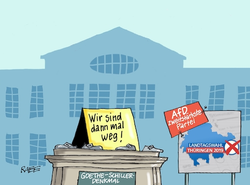 Cartoon: Landtagswahl Thüringen II (medium) by RABE tagged landtagswahlen,wahlergebnisse,sachsen,brandenburg,groko,spd,cdu,rabe,ralf,böhme,cartoon,karikatur,pressezeichnung,farbcartoon,tagescartoon,arzt,doktor,csu,afd,verluste,rechte,populismus,thüringen,erfurt,bodo,ramelow,linke,mike,mohring,goethe,schiller,denkmal,weimar,weg,landtagswahlen,wahlergebnisse,sachsen,brandenburg,groko,spd,cdu,rabe,ralf,böhme,cartoon,karikatur,pressezeichnung,farbcartoon,tagescartoon,arzt,doktor,csu,afd,verluste,rechte,populismus,thüringen,erfurt,bodo,ramelow,linke,mike,mohring,goethe,schiller,denkmal,weimar,weg